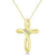 Diamond Two Stone Swirl Cross Pendant Necklace 14k Yellow Gold (0.10ct)
