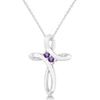 Amethyst Two Stone Swirl Cross Pendant Necklace 14k White Gold (0.10ct)