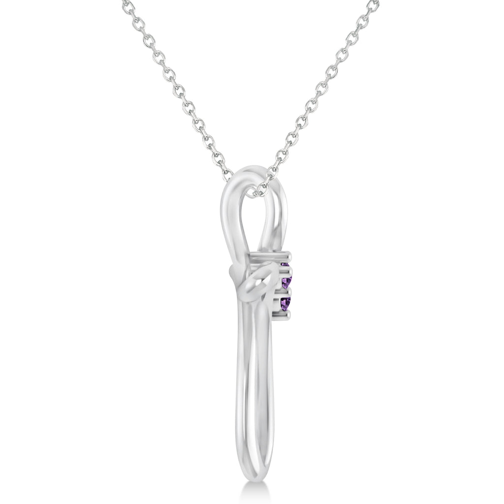 Amethyst Two Stone Swirl Cross Pendant Necklace 14k White Gold (0.10ct)