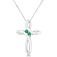 Emerald Two Stone Swirl Cross Pendant Necklace 14k White Gold (0.10ct)