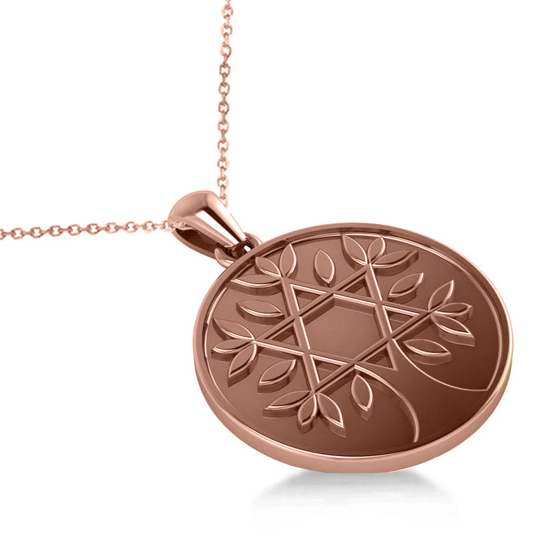 Jewish Family Tree Star of David Pendant Necklace 14k Rose Gold