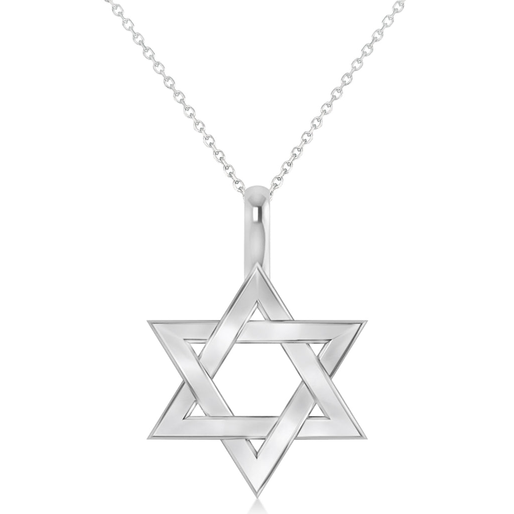 Jewish Star of David Pendant Necklace 14K White Gold