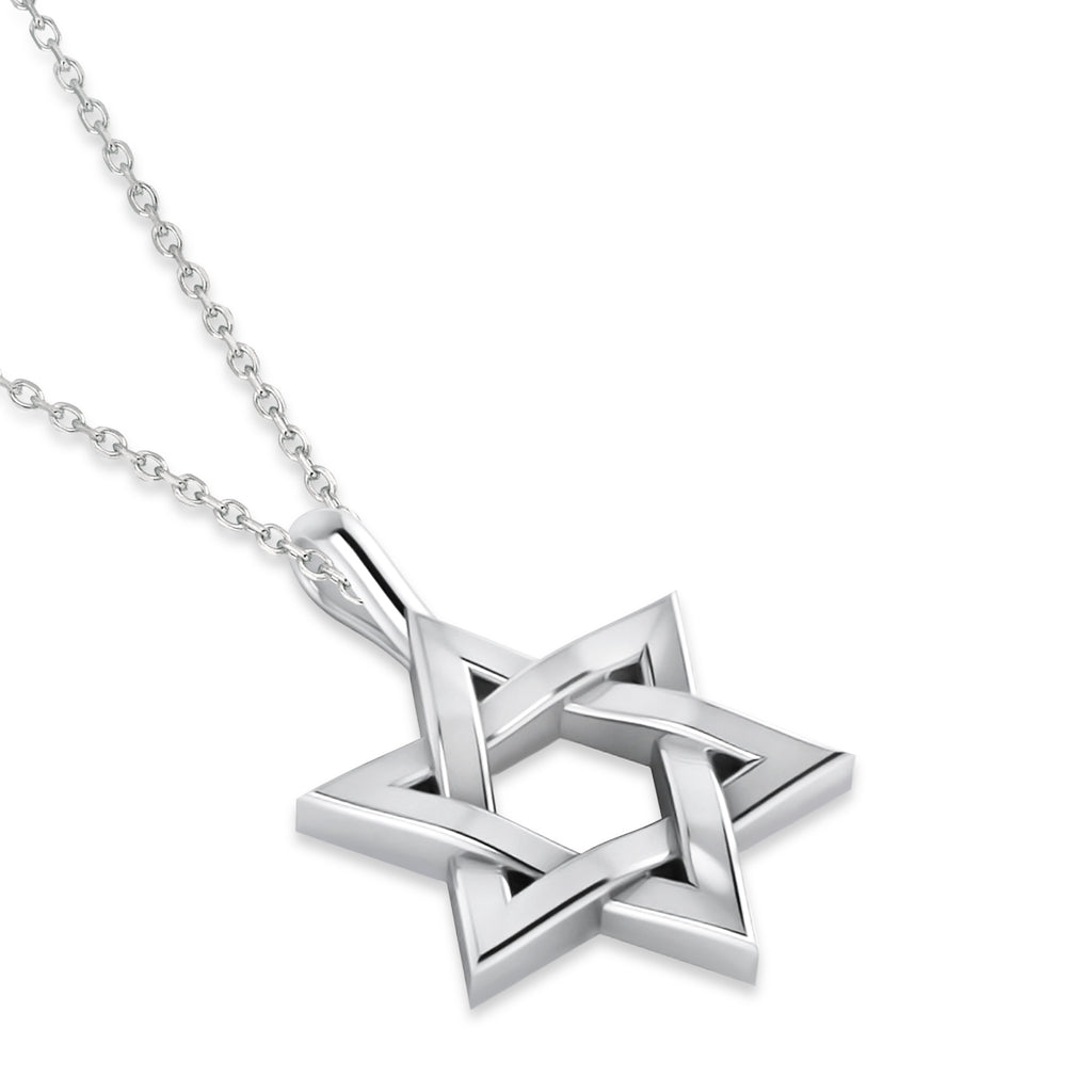 Jewish Star of David Pendant Necklace 14K White Gold