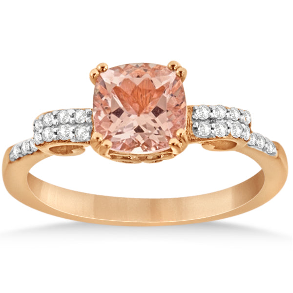 Cushion Cut Morganite Ring with Diamonds Rose Gold Vermeil 1.37ctw