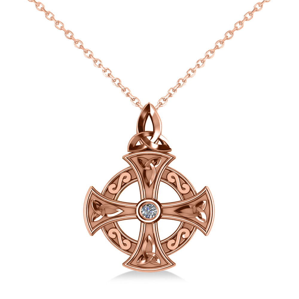 Diamond Celtic Cross Pendant Necklace 14K Rose Gold (0.02ct)