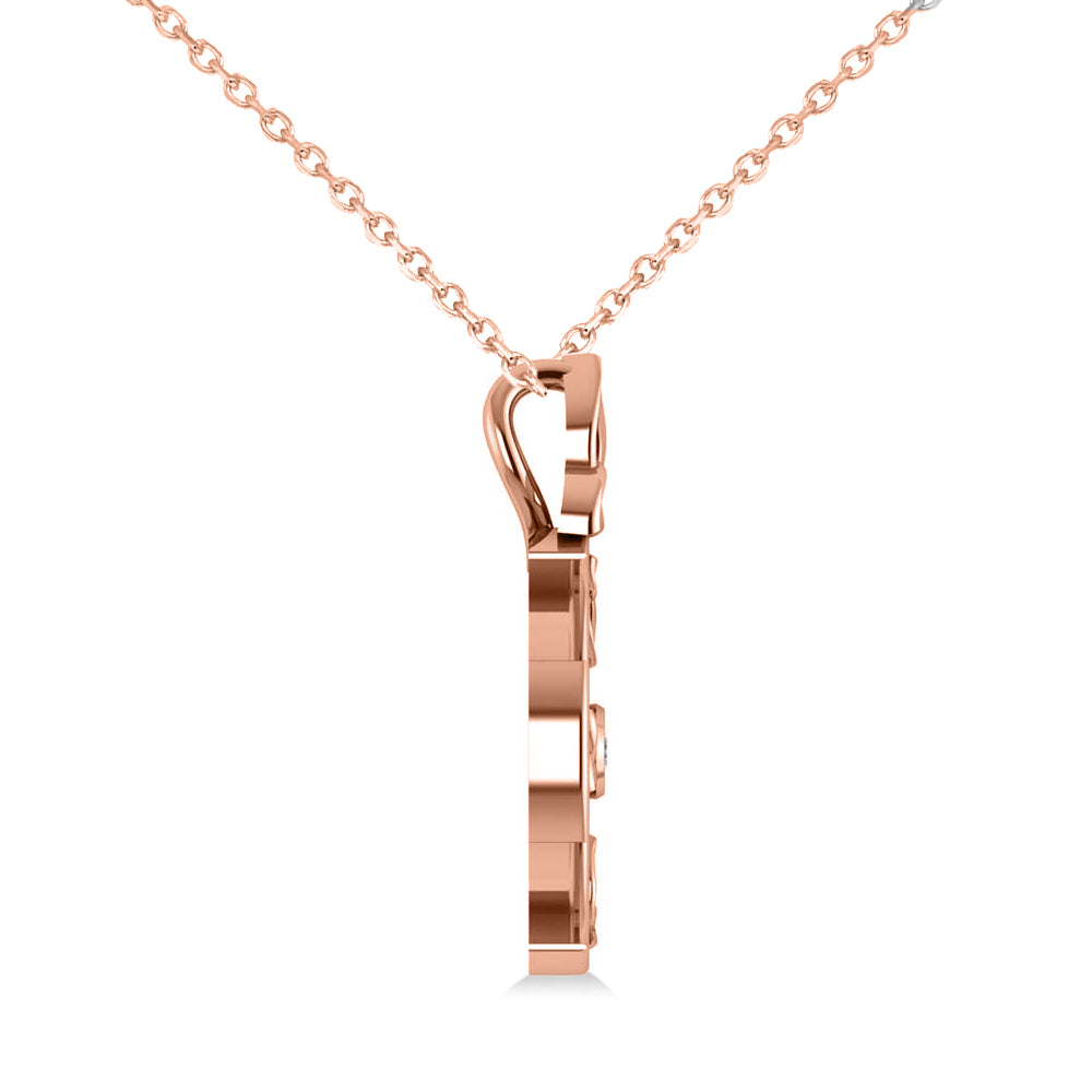 Diamond Celtic Cross Pendant Necklace 14K Rose Gold (0.02ct)