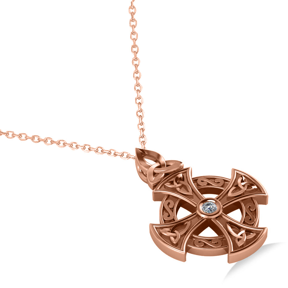Diamond Celtic Cross Pendant Necklace 14K Rose Gold (0.02ct)
