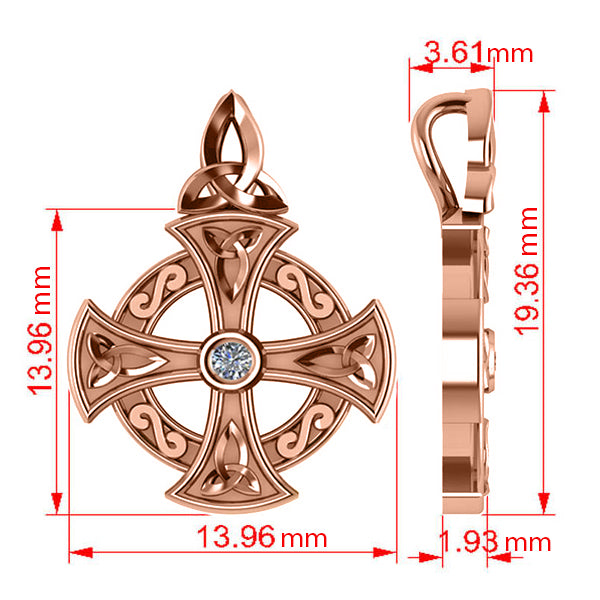 Diamond Celtic Cross Pendant Necklace 14K Rose Gold (0.02ct)