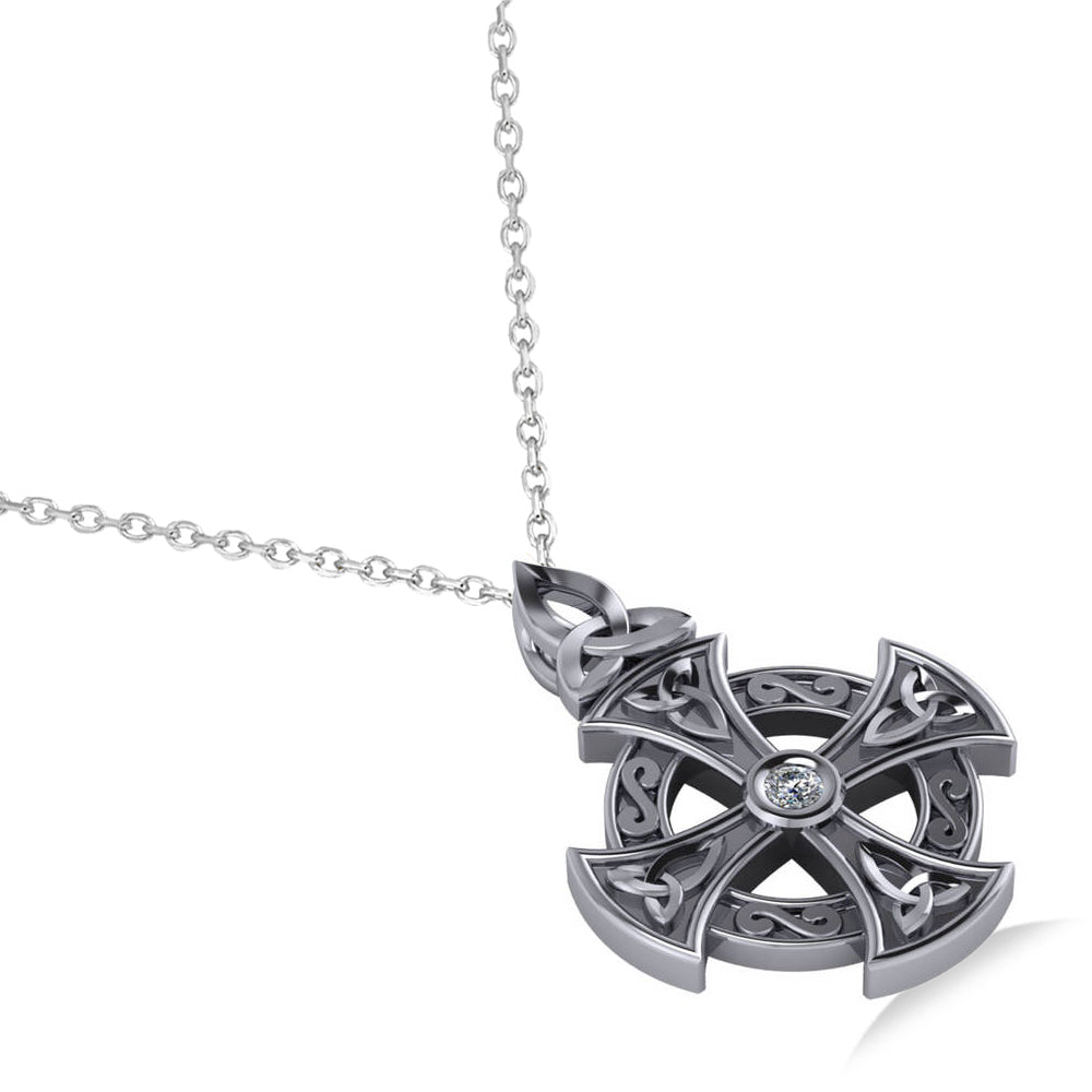 Diamond Celtic Cross Pendant Necklace 14K White Gold (0.02ct)