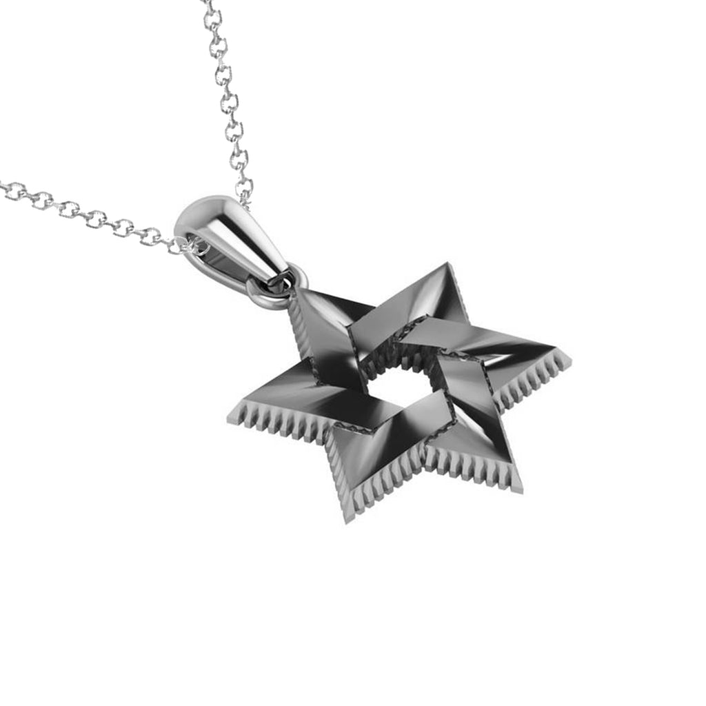Star of David Pendant Necklace 14k White Gold