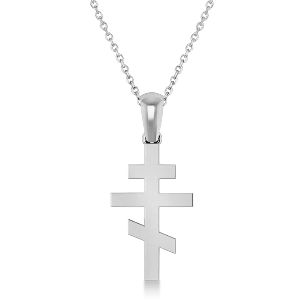 Eastern Orthodox Cross Pendant Necklace 14k White Gold