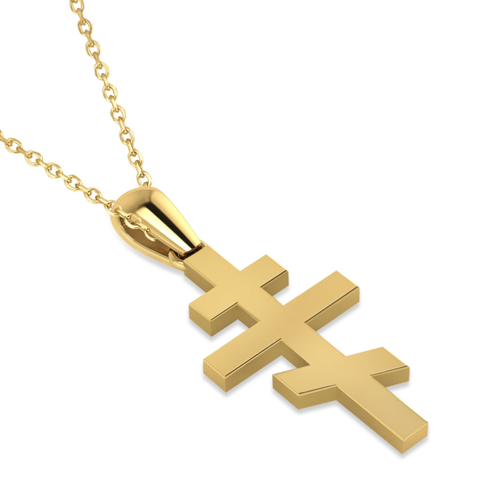 Eastern Orthodox Cross Pendant Necklace 14k Yellow Gold