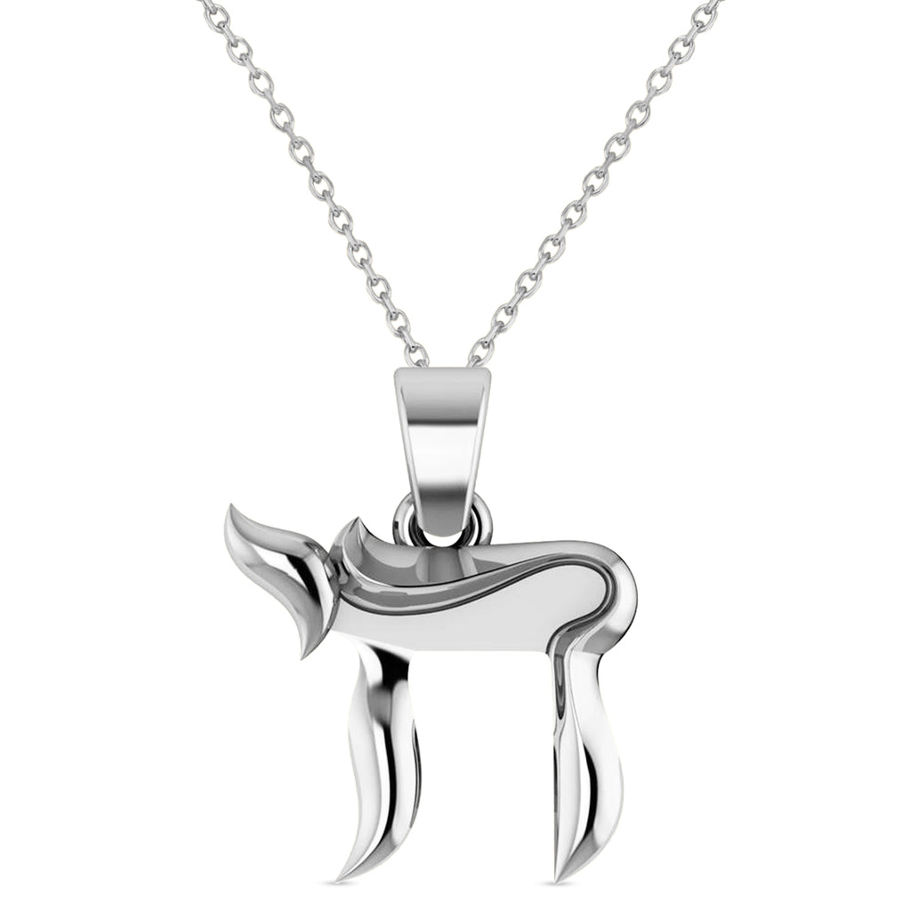 Jewish Chai Pendant Necklace 14K White Gold