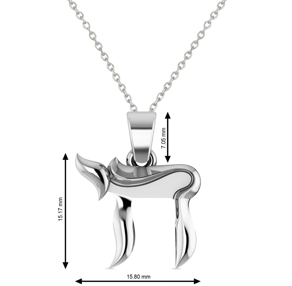 Jewish Chai Pendant Necklace 14K White Gold