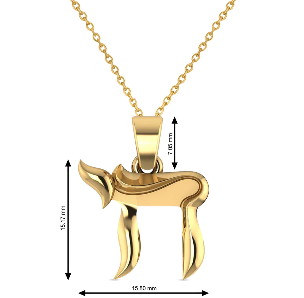 Jewish Chai Pendant Necklace 14K Yellow Gold