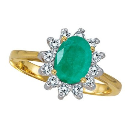 Lady Diana Oval Lab Emerald & Lab Diamond Ring 14k Yellow Gold (1.50 ctw)