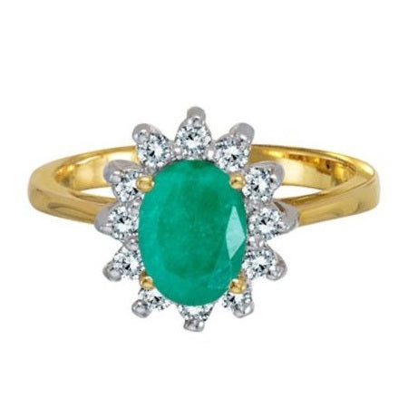Lady Diana Oval Lab Emerald & Lab Diamond Ring 14k Yellow Gold (1.50 ctw)