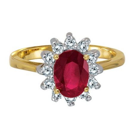 Lady Diana Oval Lab Ruby & Lab Diamond Ring 14k Yellow Gold (1.50 ctw)