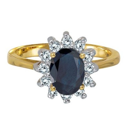 Lady Diana Lab Blue Sapphire & Lab Diamond Ring 14k Yellow Gold (2.10 ctw)
