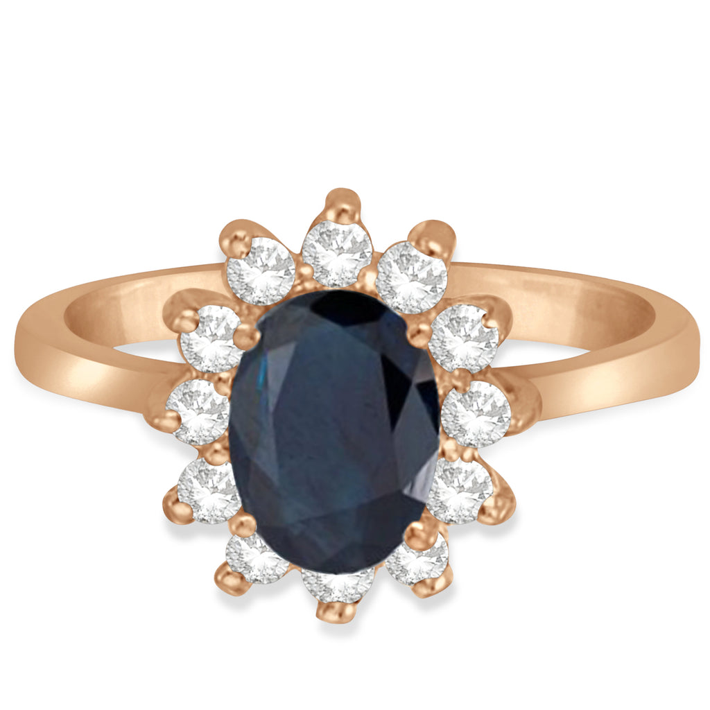 Lady Diana Lab Blue Sapphire & Lab Grown Diamond Ring 14k Rose Gold (2.10 ctw)