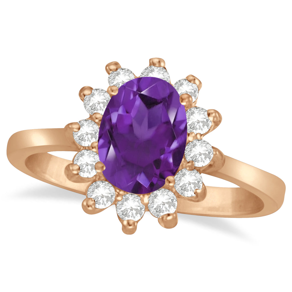Lady Diana Oval Lab Amethyst & Lab Diamond Ring 14k Rose Gold (1.50 ctw)