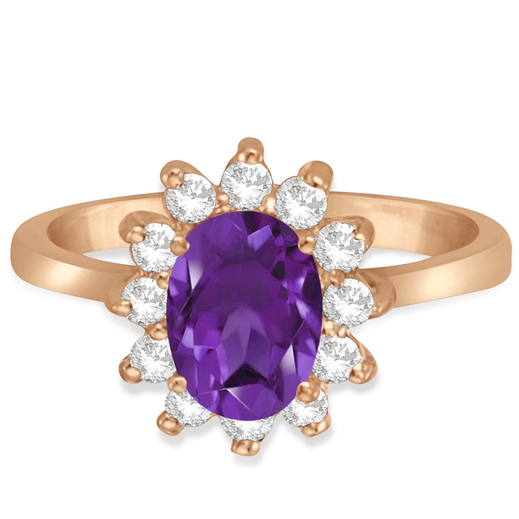 Lady Diana Oval Lab Amethyst & Lab Diamond Ring 14k Rose Gold (1.50 ctw)