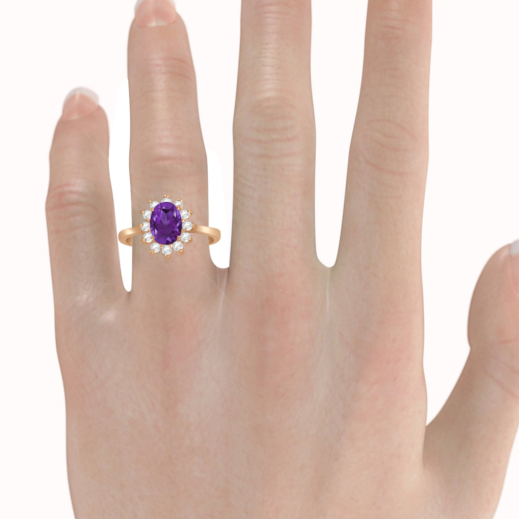 Lady Diana Oval Lab Amethyst & Lab Diamond Ring 14k Rose Gold (1.50 ctw)