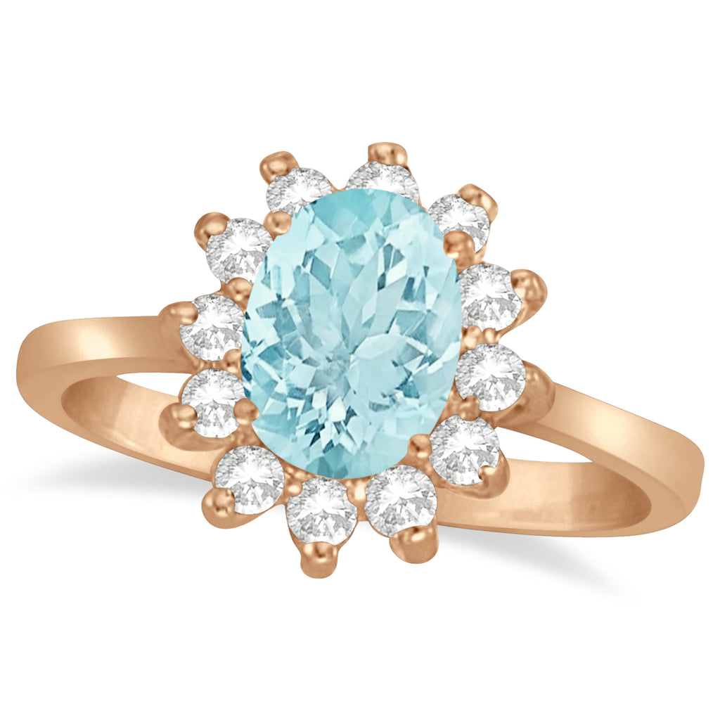 Lady Diana Oval Lab Aquamarine & Lab Diamond Ring 14k Rose Gold (1.50 ctw)