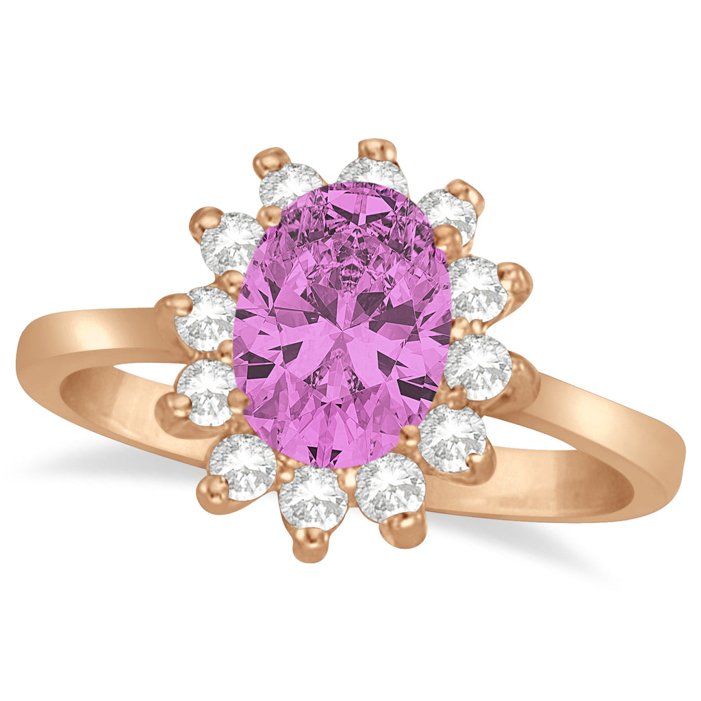 Lady Diana Oval Lab Pink Sapphire & Lab Diamond Ring 14k Rose Gold (1.50 ctw)