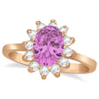 Lady Diana Oval Lab Pink Sapphire & Lab Diamond Ring 14k Rose Gold (1.50 ctw)
