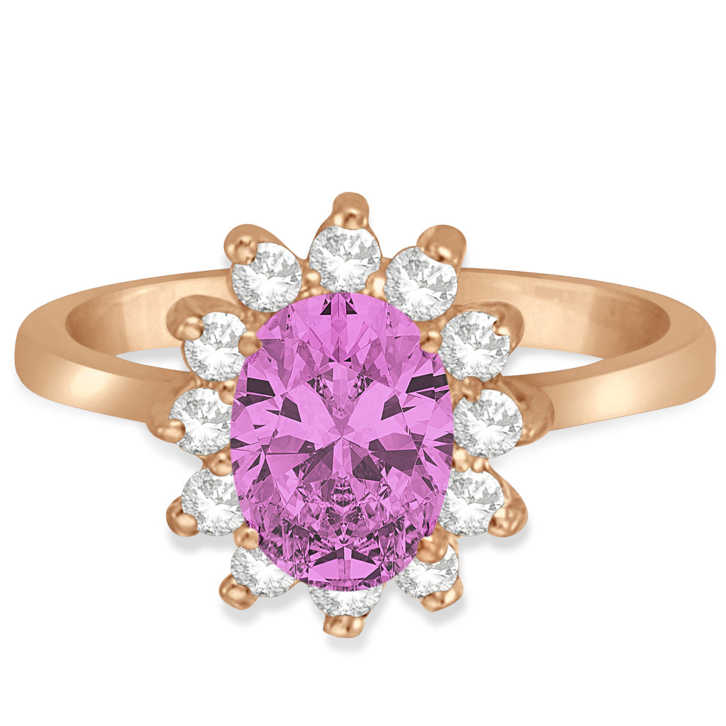 Lady Diana Oval Lab Pink Sapphire & Lab Diamond Ring 14k Rose Gold (1.50 ctw)