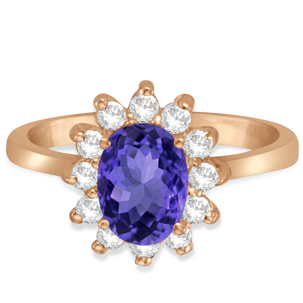 Lady Diana Oval Tanzanite & Diamond Ring 14k Rose Gold (1.50 ctw)