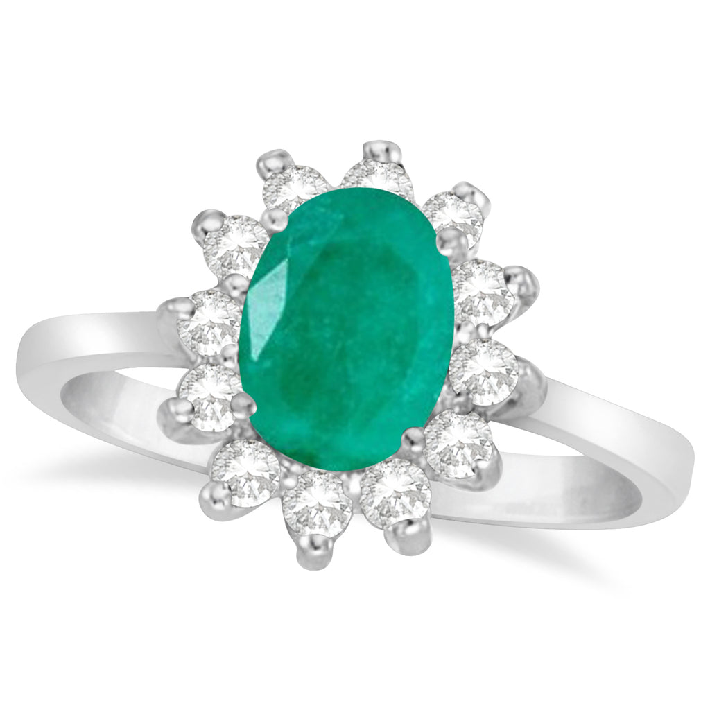 Lady Diana Oval Lab Emerald & Lab Diamond Ring 14k White Gold (1.50 ctw)