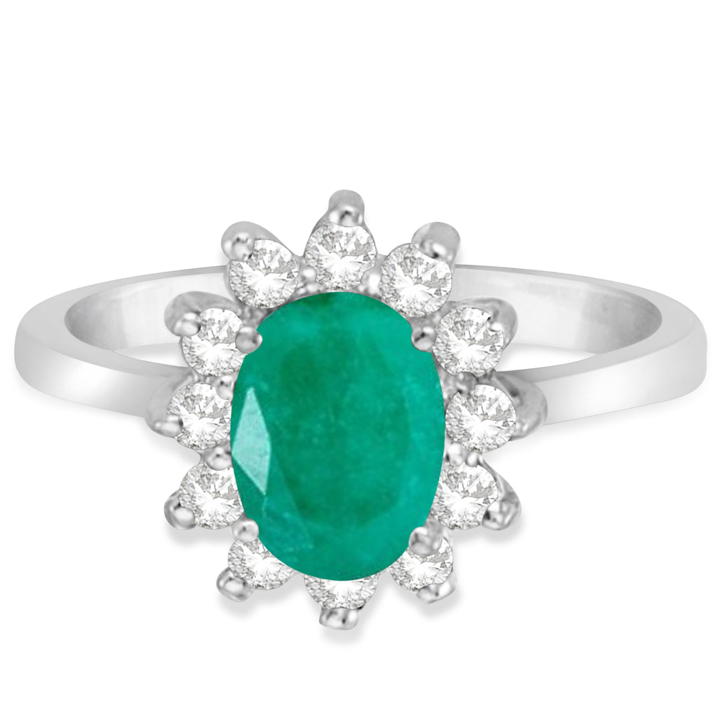 Lady Diana Oval Lab Emerald & Lab Diamond Ring 14k White Gold (1.50 ctw)