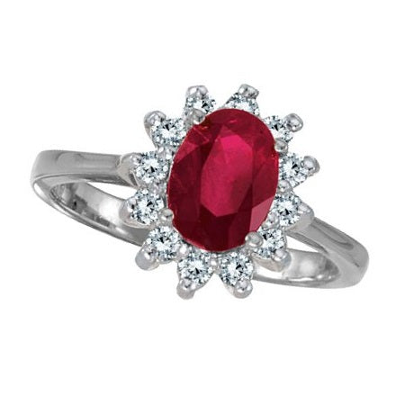 Lady Diana Oval Lab Ruby & Lab Diamond Ring 14k White Gold (1.50 ctw)
