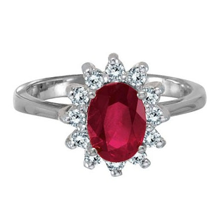 Lady Diana Oval Lab Ruby & Lab Diamond Ring 14k White Gold (1.50 ctw)
