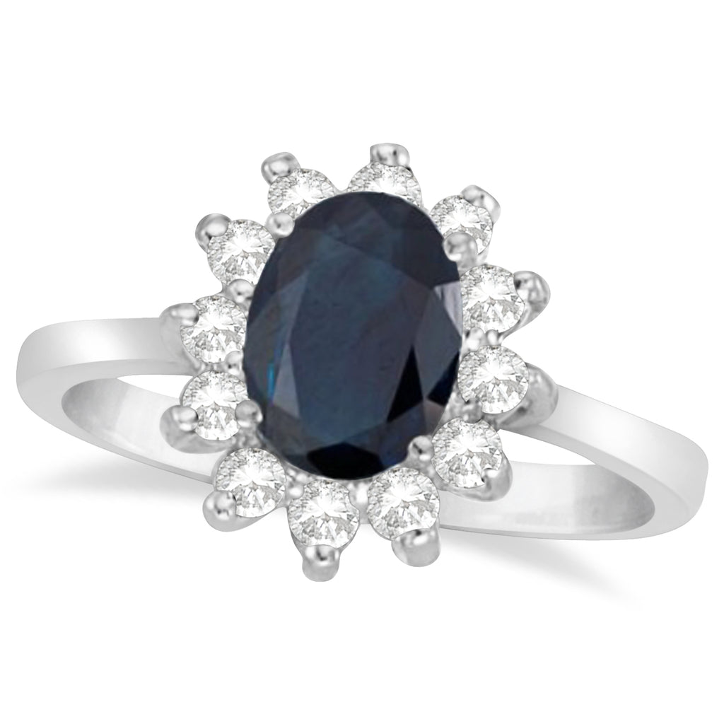 Lady Diana Lab Blue Sapphire & Lab Grown Diamond Ring 14k White Gold (2.10 ctw)