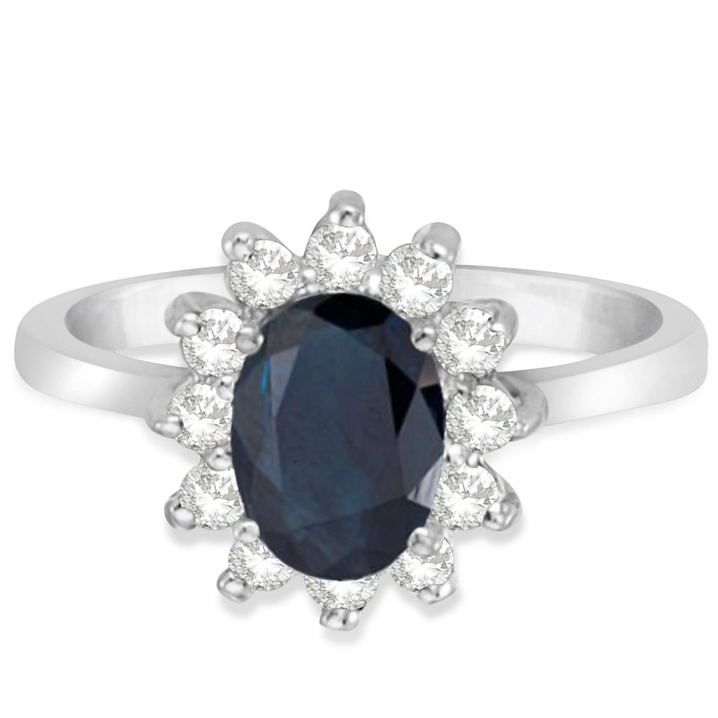 Lady Diana Lab Blue Sapphire & Lab Grown Diamond Ring 14k White Gold (2.10 ctw)