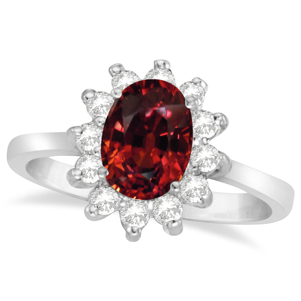 Lady Diana Oval Lab Garnet & Lab Diamond Ring 14k White Gold (1.50 ctw)