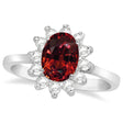 Lady Diana Oval Lab Garnet & Lab Diamond Ring 14k White Gold (1.50 ctw)
