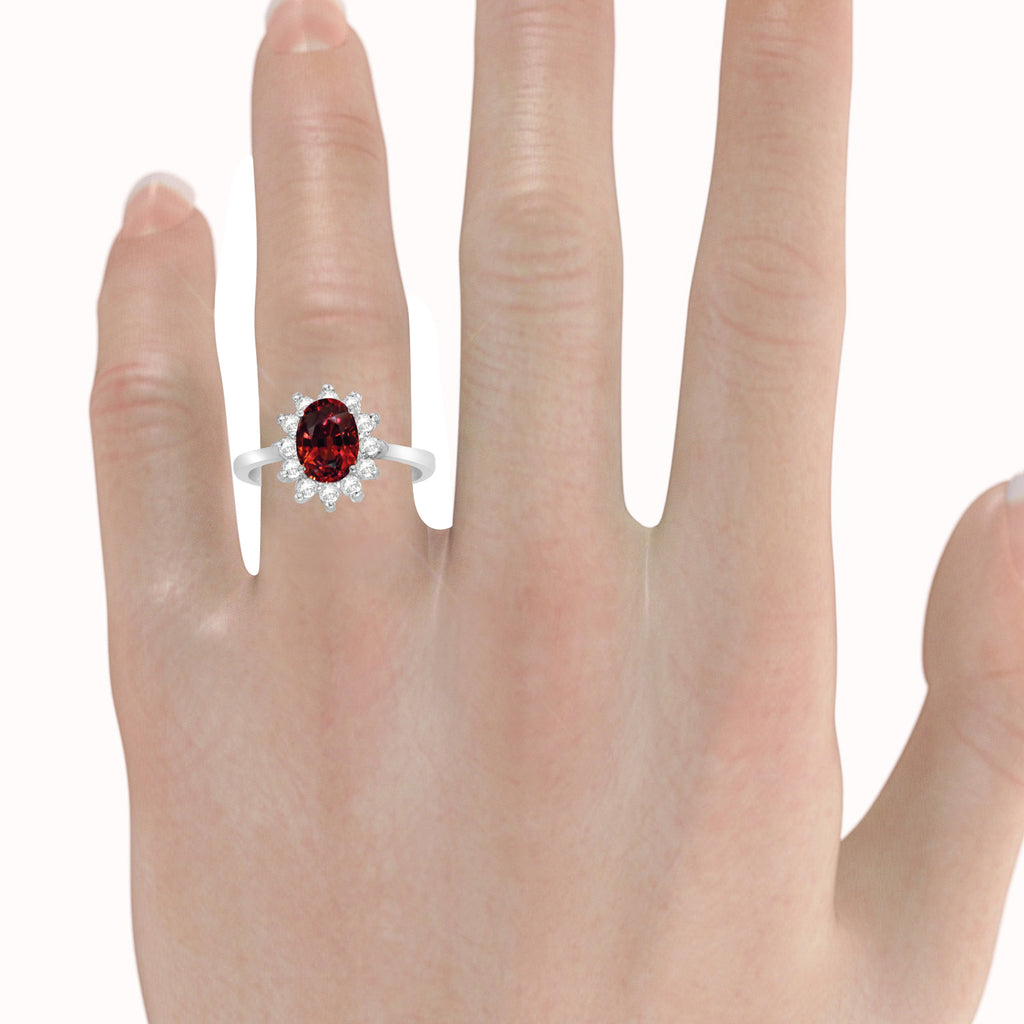 Lady Diana Oval Garnet & Diamond Ring 14k White Gold (1.50 ctw)