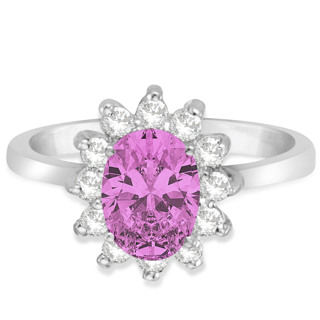 Lady Diana Oval Lab Pink Sapphire & Lab Diamond Ring 14k White Gold (1.50 ctw)