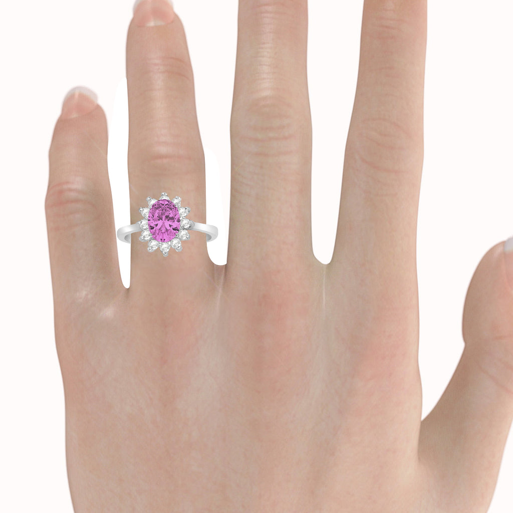 Lady Diana Oval Lab Pink Sapphire & Lab Diamond Ring 14k White Gold (1.50 ctw)