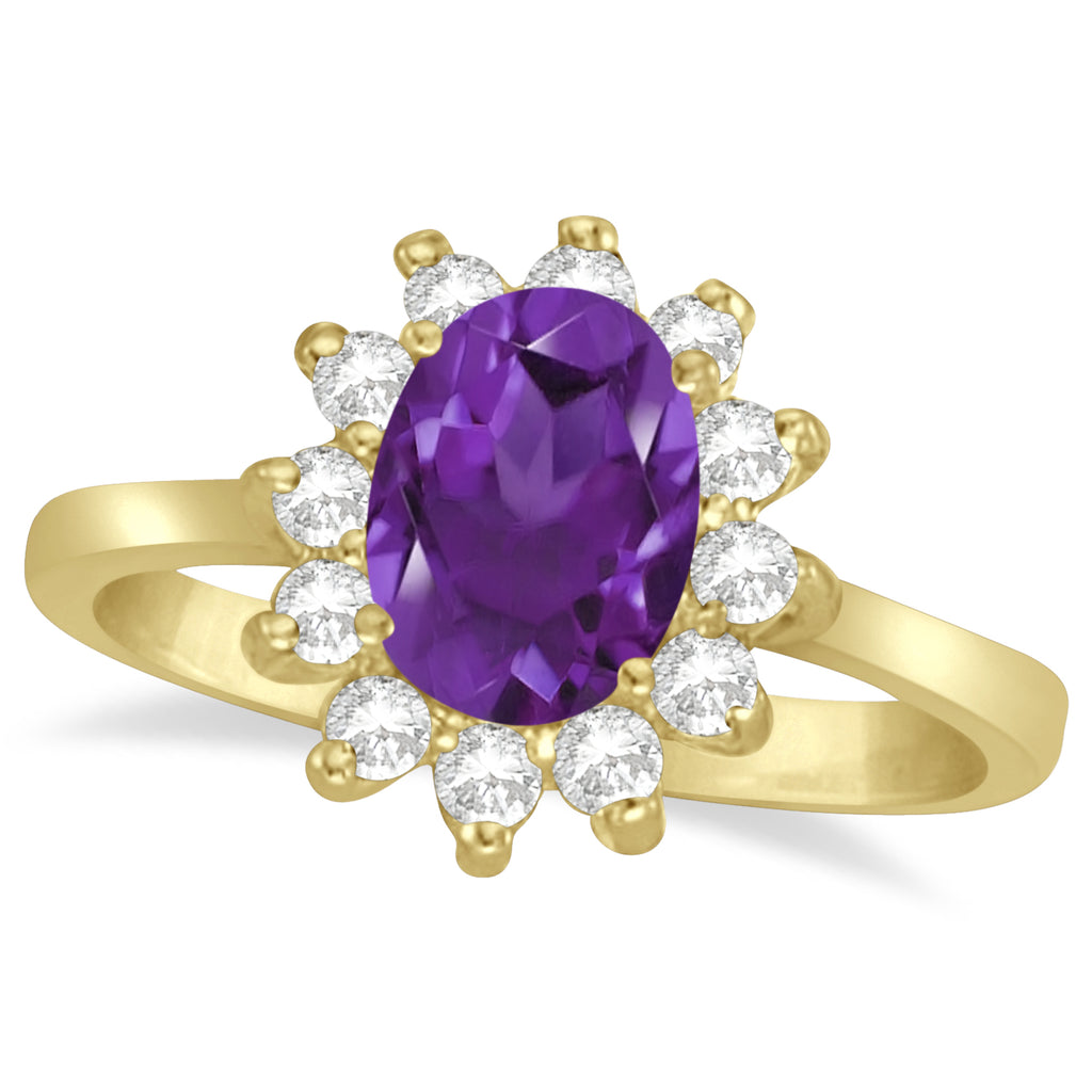 Lady Diana Oval Lab Amethyst & Lab Diamond Ring 14k Yellow Gold (1.50 ctw)