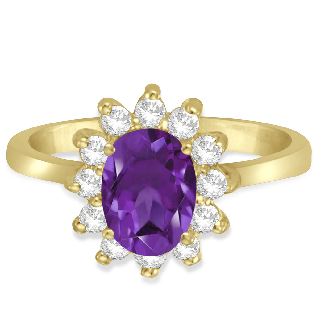 Lady Diana Oval Amethyst & Diamond Ring 14k Yellow Gold (1.50 ctw)