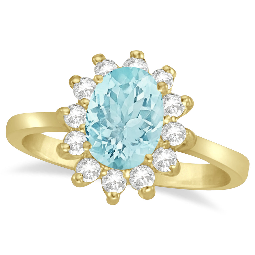Lady Diana Oval Lab Aquamarine & Lab Diamond Ring 14k Yellow Gold (1.50 ctw)