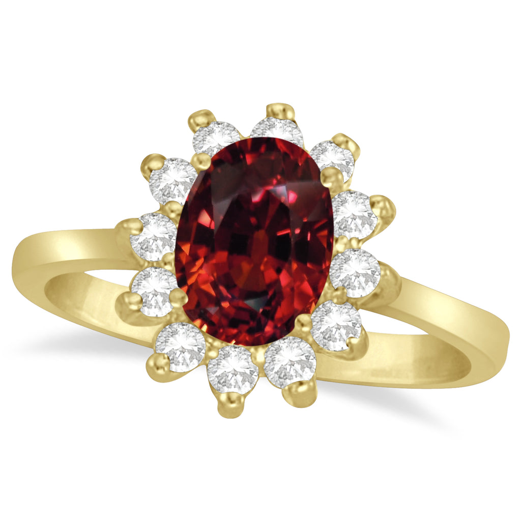 Lady Diana Oval Lab Garnet & Lab Diamond Ring 14k Yellow Gold (1.50 ctw)