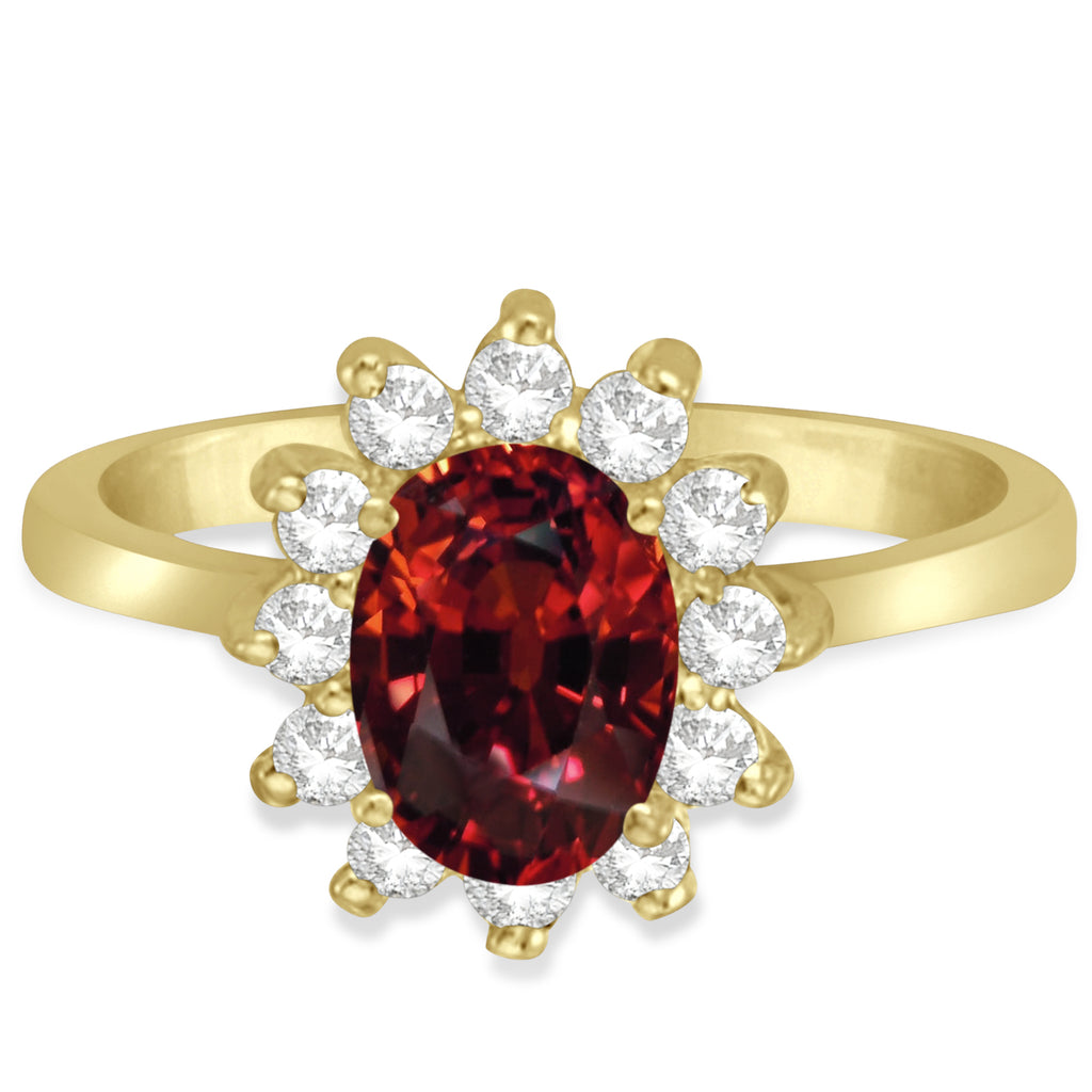 Lady Diana Oval Lab Garnet & Lab Diamond Ring 14k Yellow Gold (1.50 ctw)