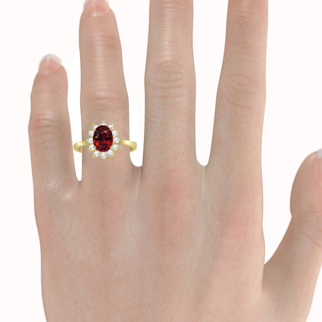 Lady Diana Oval Lab Garnet & Lab Diamond Ring 14k Yellow Gold (1.50 ctw)