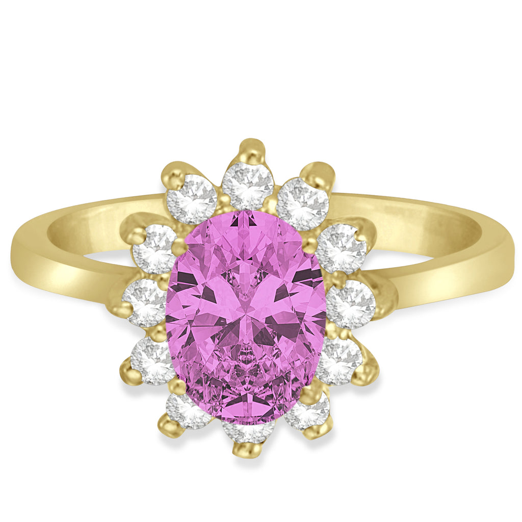 Lady Diana Oval Lab Pink Sapphire & Lab Diamond Ring 14k Yellow Gold (1.50 ctw)